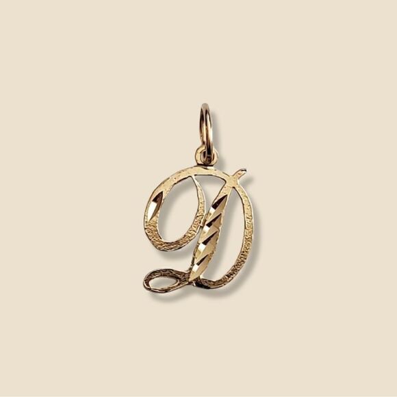 14k Real Gold Initial "D" Pendant | Charm- Real 14k Gold Letter "D" Pendant for - Picture 3 of 8